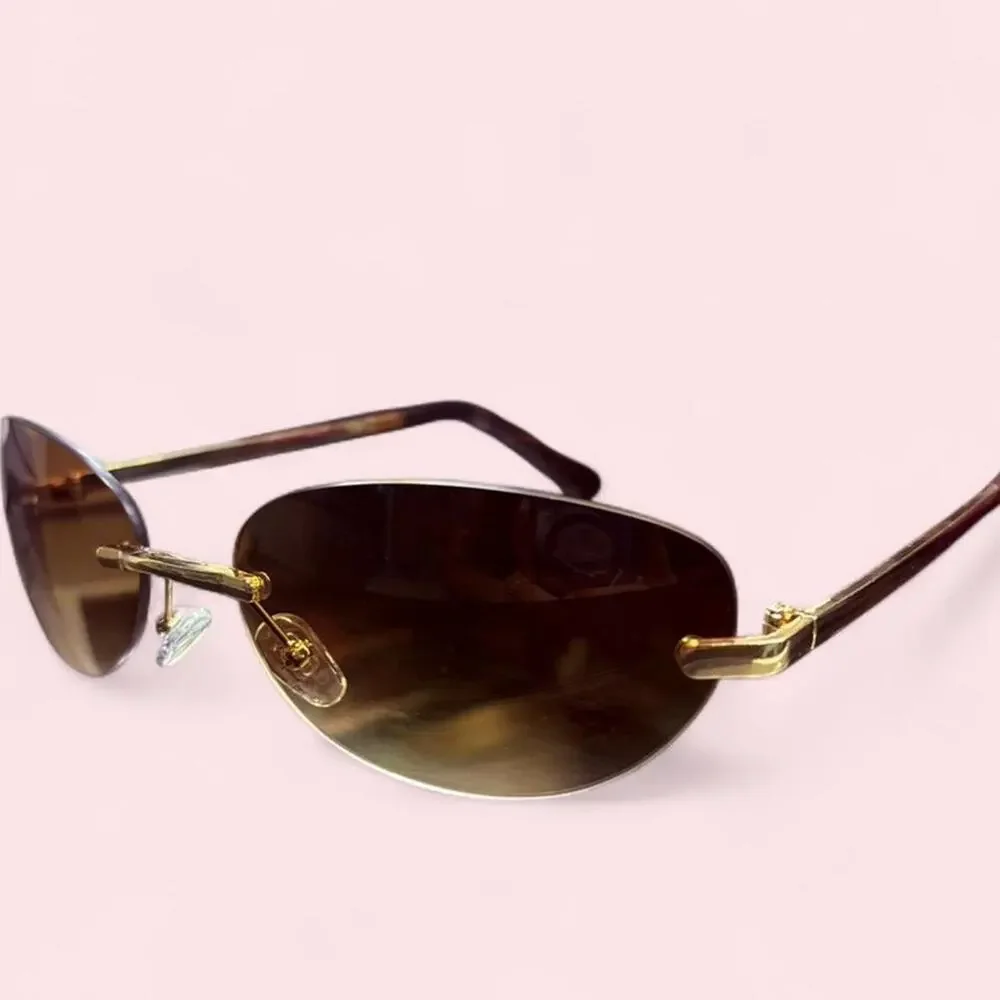 Sunglasses Gold Frame Oval Lens y2k mcbling summer shades